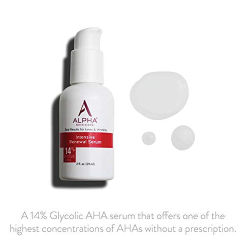 Alpha Skin Care Intensive Renewal Serum | Anti-Aging Formula | 14% Glycolic Alpha Hydroxy Acid (AHA) | Reduces the Appearance of Lines & Wrinkles | For All Skin Types | 2 Oz