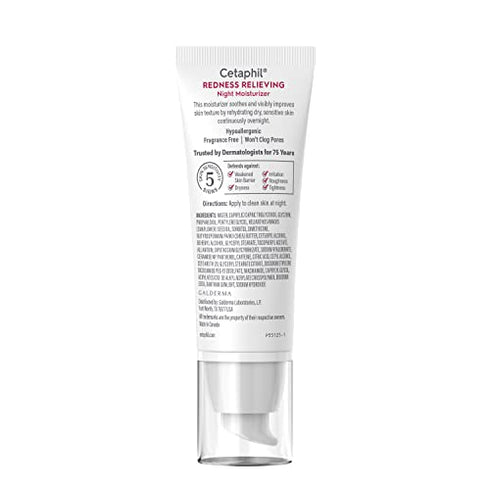 CETAPHIL Night Cream, Redness Relieving Night Moisturizer for Face, 1.7 fl oz, For Dry, Redness-Prone Skin, Hypoallergenic, Fragrance Free