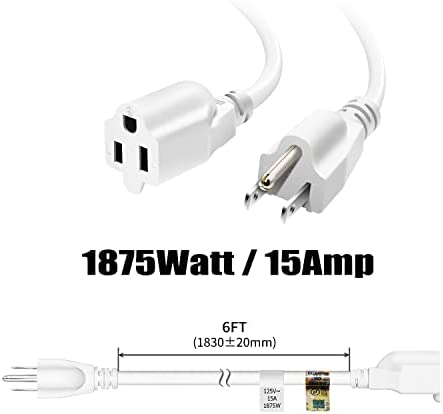 FIRMERST 1875W Heavy Duty Extension Cord 6 Feet 14 AWG 15A White