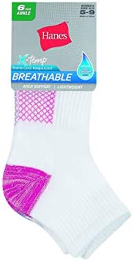 Hanes womens Women's 6-pair Lightweight Breathable Ventilation Ankle Socks
