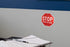 National Marker SS4R NMC Warning Sign,"Stop, Check in HERE”, 12” Height x 12” Width, Rigid Plastic, White on Red