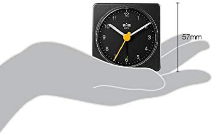 Braun Classic Travel Analogue Clock with Snooze and Light, Compact Size, Quiet Quartz Movement, Crescendo Beep Alarm in Black, Model BC02XB, One