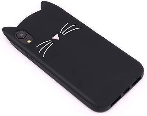 Megantree Cute iPhone XR case, Funny Animal Black Whisker Cat Ears Kitty Case, 3D Cartoon Soft Silicone Shockproof Slim Fit Back Cover Cases Skin for Girls Kids Women
