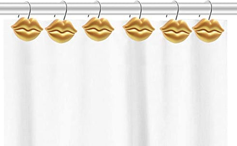 CandyGrid Gold Shower Curtain Hooks Rings, Shower Hooks for Shower Curtain Set of 12, Rustproof Metal Shower Rings for Bathroom (Gold Lips)