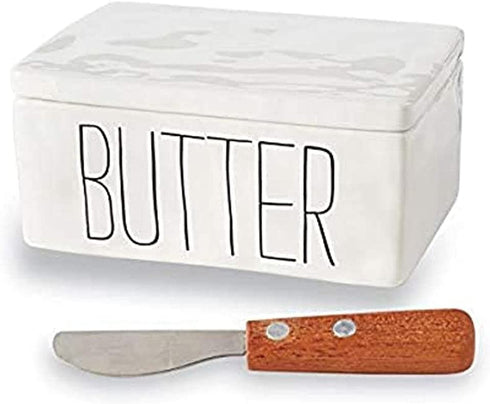 Mud Pie Bistro Butter Dish and Spreader Set, Assembled 3" x 6" x 4", 5", White