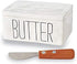 Mud Pie Bistro Butter Dish and Spreader Set, Assembled 3" x 6" x 4", 5", White