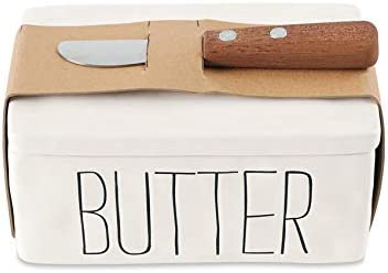 Mud Pie Bistro Butter Dish and Spreader Set, Assembled 3" x 6" x 4", 5", White