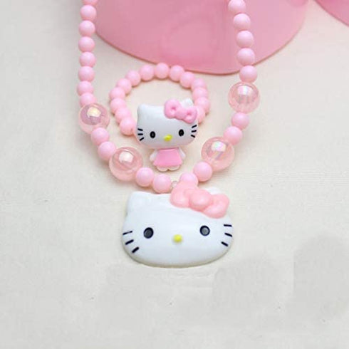Hello Kitty Jewelry Set, Hello Kitty 12 Pieces Pink Kitty Jewelry- Hello Kitty Necklace, Earring, Bracelet, Hair Accessory, Kitty Cat Ring etc, Pink Hello Kitty Accessories, Birthday Gift for Women.