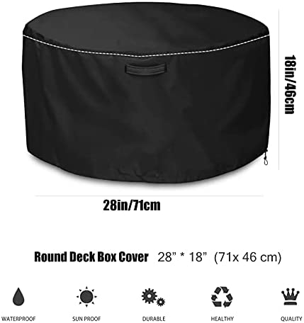 Round Patio Deck Box Cover to Protect Deck Boxes, Round Deck Box Storage(Black, 28 inch)