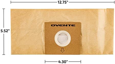 Ovente 4-Pack Premium Disposable Compact Dust Bag Replacement with 99.9% Ultra Filtration, Fit for ST1600 Canister Vacuum Cleaner Model Series Large Size and Easy Storage, Brown ACPST16704