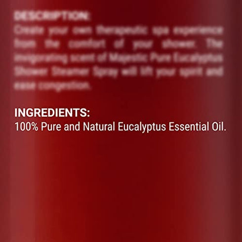 MAJESTIC PURE Eucalyptus Shower Steamer Spray - Aromatherapy Shower Spray - 100% Pure Eucalyptus Essential Oil - Eucalyptus Shower Spray Aromatherapy Mist - Spa with Room Spray Aromatherapy - 2fl oz