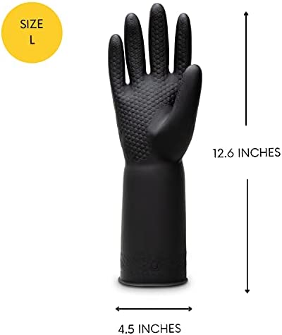 Uxglove Chemical Resistant Latex Gloves,Cleaning Protective Safety Work Heavy Duty Rubber Gloves,12.6",Black 1 Pair Size Large