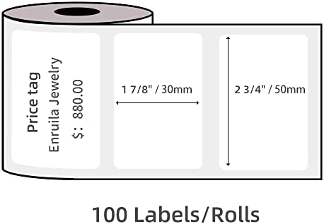 M110 Label Printer Paper, White Self-Adhesive Thermal Paper, Phomemo Label Paper Compatible with M110, M120, M200, M220 Label Printer, Black on White, 1.96"x1.18" (50x30mm), 230 Labels/Roll