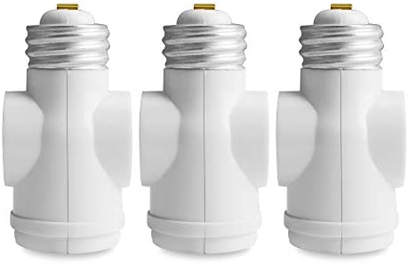 2 Outlet Light Socket to Plug Adapter, Electrical Screw in Light Bulb Socket Outlet Adapter, Lamp Holder, Dual Polarized E26 ETL, White (3PACK)