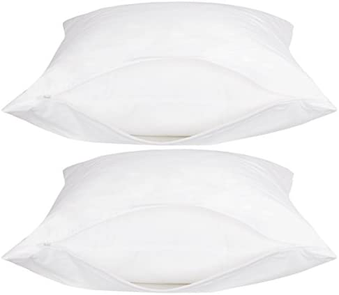 White Classic Luxury Hotel Collection Zippered Style Pillow Cover, 200 Thread Count, Soft Quiet Zippered Pillow Protectors, Standard Size, Set of 2