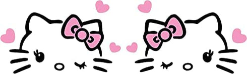 Hello Kitty with Hearts Rearview Mirror Sticker Vinyl Decal for Bumper & Car Window Sticker for Cars, Laptops, MacBook Trucks and More - Colour - Black n Pink - Size - 4.4" x 2.6"