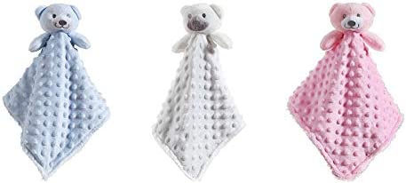 CREVENT Baby Comforting Security Blanket Lovey for Newborn Baby Girls Infants, Minky Dot Front + Sherpa Backing with Animal Face (Pink Bear)
