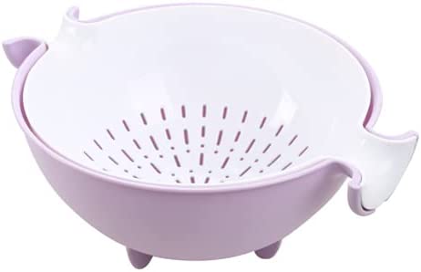 2-in-1 kitchen Strainer Colander & Bowl Sets, Large Plastic Washing Bowl and Strainer, Detachable Colanders Strainers Set, Space-Saver, for Fruits Vegetable Cleaning Washing Mixing (Purple, White)