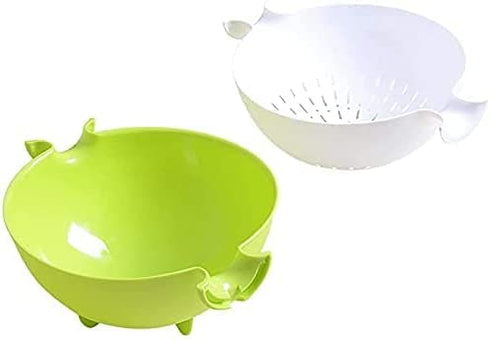 2-in-1 kitchen Strainer Colander & Bowl Sets, Large Plastic Washing Bowl and Strainer, Detachable Colanders Strainers Set, Space-Saver, for Fruits Vegetable Cleaning Washing Mixing (Purple, White)