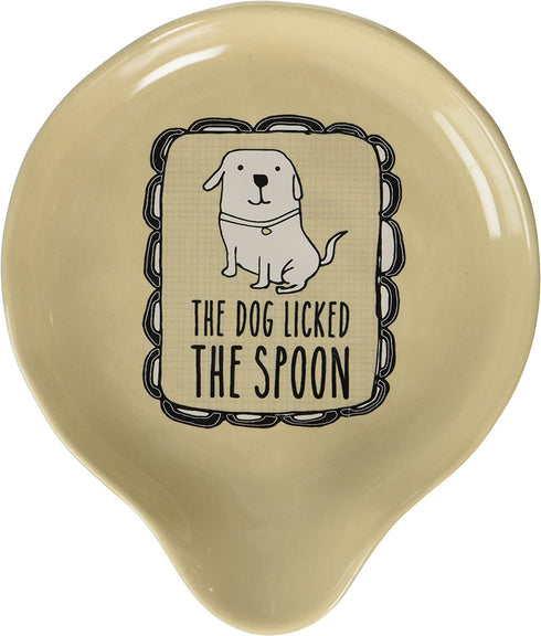 Pavilion Gift Company It's Cats & Dogs-"The Dog Licked The Spoon" Tan Ceramic Spoon Rest, Small, Beige