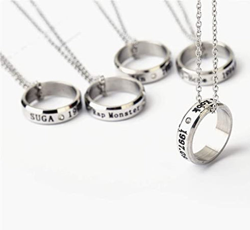 8 Pack Kpop BTS Bangtan Boys Ring with Necklace for Army Gifts