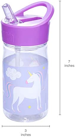 Wildkin Kids Reusable 16 Ounce Water Bottle for Boys and Girls, Features Straw Top and Carrying Handle, Ideal Size for School or Travel, Easy to Clean (Unicorn)