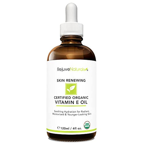 Vitamin E Oil - 100% All Natural & USDA Organic (LARGE 4oz Bottle) Skin Renewing Oil for Scars, Collagen Production, Dark Spots & Wrinkles. Radiant, Hydrated & Youthful Skin. Face & Body Moisturizer