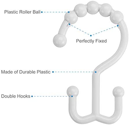 Amazer Plastic Shower Curtain Hooks, Shower Curtain Hooks Rings, Double Shower Curtain Hooks, Shower Hooks for Shower Curtain, White Shower Curtain Hooks for Curtain&Liner Bathroom- 12 Pcs
