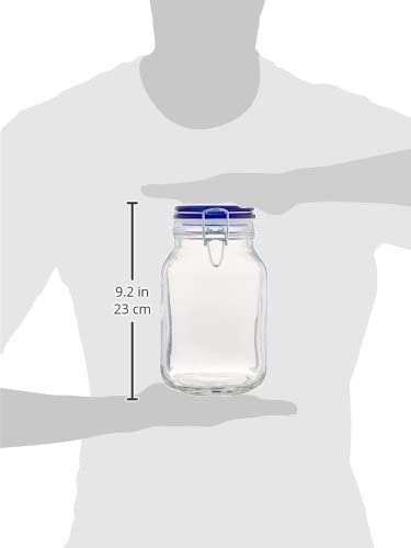Bormioli Rocco Fido Square Jar with Blue Lid, 67.5-Ounce