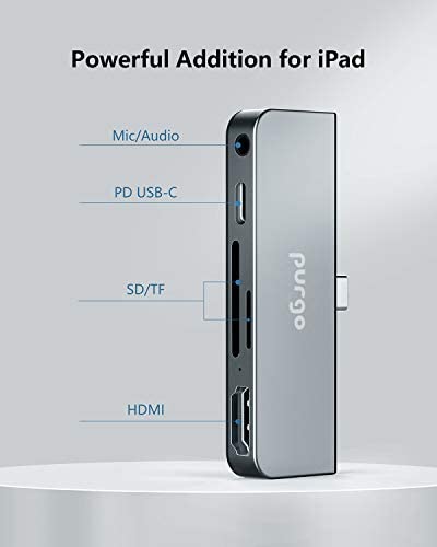 iPad Pro Adapter, USB C Hub Dongle Adapter for iPad Pro 2020-2018 and iPad Air, with 4K HDMI, USB-C PD, 3.5mm Audio Jack and SD/Micro Card Reader, Compatible with MacBook Pro Air (Space Grey)