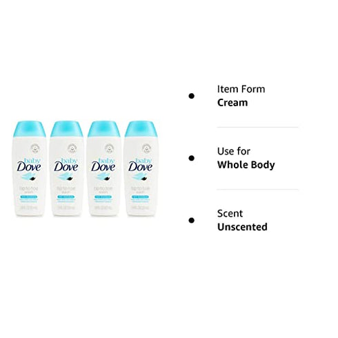 Baby Dove Tip to Toe Wash, Rich Moisture, Travel Size, 1.8 Ounce (Pack of 4)