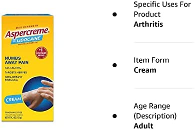 Aspercreme with Lidocaine Maximum Strength Pain Relief Cream, 4.7 oz.