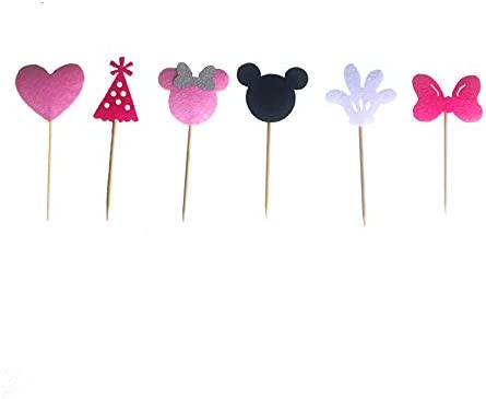 Finduat 24 Pack Cute Minnie Mouse Inspired Cupcake Toppers Kids Birthday Party Supplies Decorations And Cupcake Party
