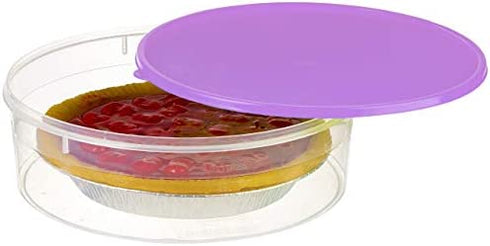 Zilpoo Plastic Pie Carrier with Lid, 10.5”, Cupcake Container, Muffin, Cookies, Cake Holder, Round Freezer Storage Food Keeper with Cover, Purple