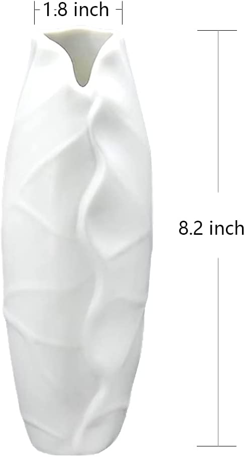 8.2Inch White Modern Decorative Ceramic Vase , Unique Bottle Mouth and Simple Lines Design for Bookshelf Fireplace Flowers Home Office Decoration