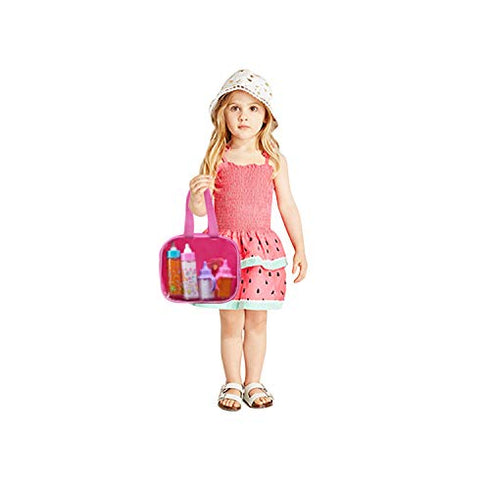 fash n kolor®, My Sweet Baby Disappearing Doll Feeding Set | Baby Care 4 Piece Doll Feeding Set for Toy Stroller | 2 Milk & Juice Bottles with Toy Pacifier for Baby Doll,