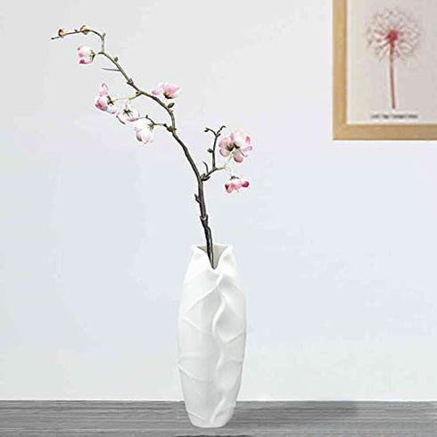 8.2Inch White Modern Decorative Ceramic Vase , Unique Bottle Mouth and Simple Lines Design for Bookshelf Fireplace Flowers Home Office Decoration