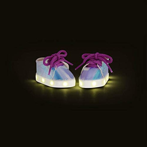 Glitter Girls – Cosmic Glow Light-up Shoes for 14-inch Dolls – Toys, Clothes, and Accessories for Ages 3 and Up (Glossy Fashion Sneakers with LED Lights), Brown/A