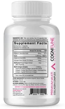 Multi Collagen Pills with Hyaluronic Acid and Vitamin C, Biotin - Type I, II, III, V, X Hydrolyzed Collagen Protein; Healthy Hair, Skin, Nails, Joints -120- Collagen Peptides Capsules for Women & Men