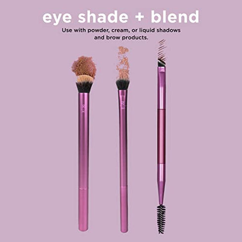 Real Techniques Eye Shade & Blend Makeup Brush Trio, For Eyeshadow & Liner, Makeup Tools for Shaping & Grooming Brows, Defined Makeup Look, Synthetic Bristles, Vegan & Cruelty-Free, 3 Count