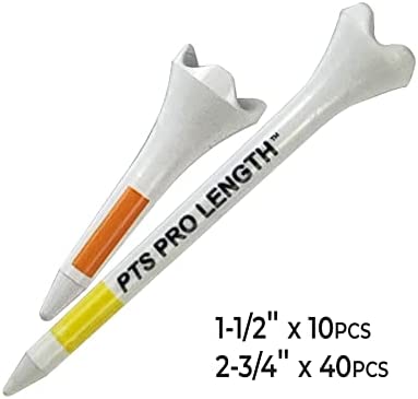 Pride Professional Tee System Plastic Golf Tees (Pack of 50), 40 Count 2-3/4-Inch + 10 Count 1-1/2-Inch,White