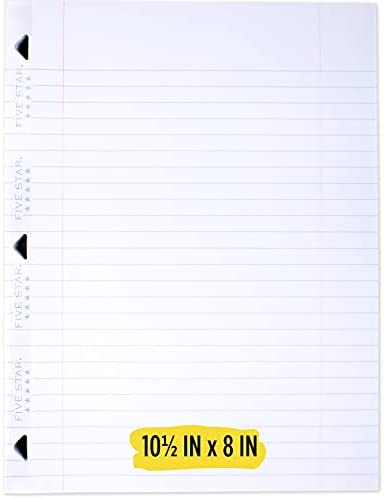 Five Star Loose Leaf Paper, 3 Hole Punched, Reinforced Filler Paper, Wide Ruled, 10-1/2 x 8 inches, 100 Sheets/Pack, 1 Pack (15000)