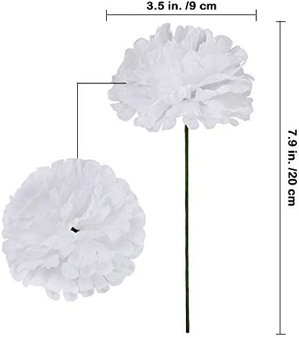 Supla 100 Pack Artificial Carnation Flowers Picks Bulk White Carnations Stems Silk Carnation Flower Heads with Wired Stems 3.5" x 7.9" (WXH) Floral Arrangement DIY Wreaths
