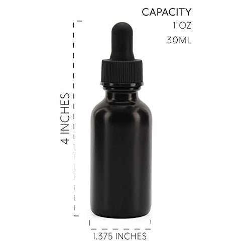 Cornucopia 1oz Black Coated Glass UV Resistant Eye Dropper Bottles (6 pack), UV Safe Bottles for Essential Oils and Aromatherapy