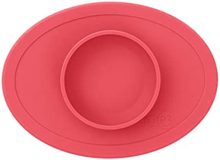 ezpz Tiny Bowl - 100% Silicone Suction Bowl with Built-in Placemat for First Foods + Baby Led Weaning - Fits on All Highchair Trays - 4 Months+ (Coral)