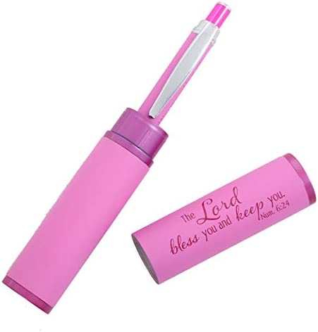 The Lord Bless You Pink Stylish Classic Pen in Matching Gift Case - Numbers 6:24 Bible Verse Refillable Retractable Medium Ballpoint Pen for Journal Planner Writing Note Taking Calendar Agenda