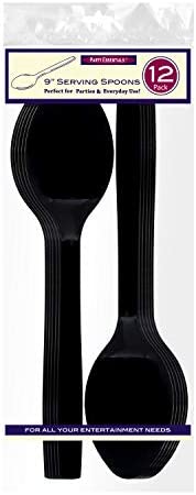 Party Essentials Hard Plastic 9" Serving Spoons, Black, 12 Count