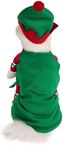 Mogoko Dog Cat Christmas Elf Costume, Funny Pet Cosplay Dress with Cap, Puppy Fleece Warm Outfits Animal Festival Apparel Clothes(L Size)