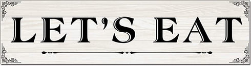 Original Retro Design Let's Eat Wood Signs Wall Art|Natural Wooden Board Print Poster Wall Decoration for Kitchen/Restaurant