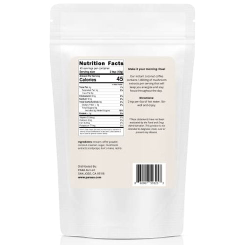 Instant Mushroom Coffee, Nootropic Coffee, Coconut Milk, Cordyceps, Lion’s Mane, Reishi - 1 LBS (454g), PARA AU